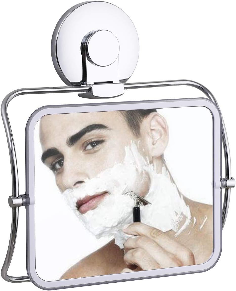 SWAMTIK Shower Mirror Suction Removable shatterproof Shower Mirror Without Drilling 360 Degree Swivel Waterproof Rust-Resistant Bathroom Hanging Mirror for Man and Woman —— Chrome -