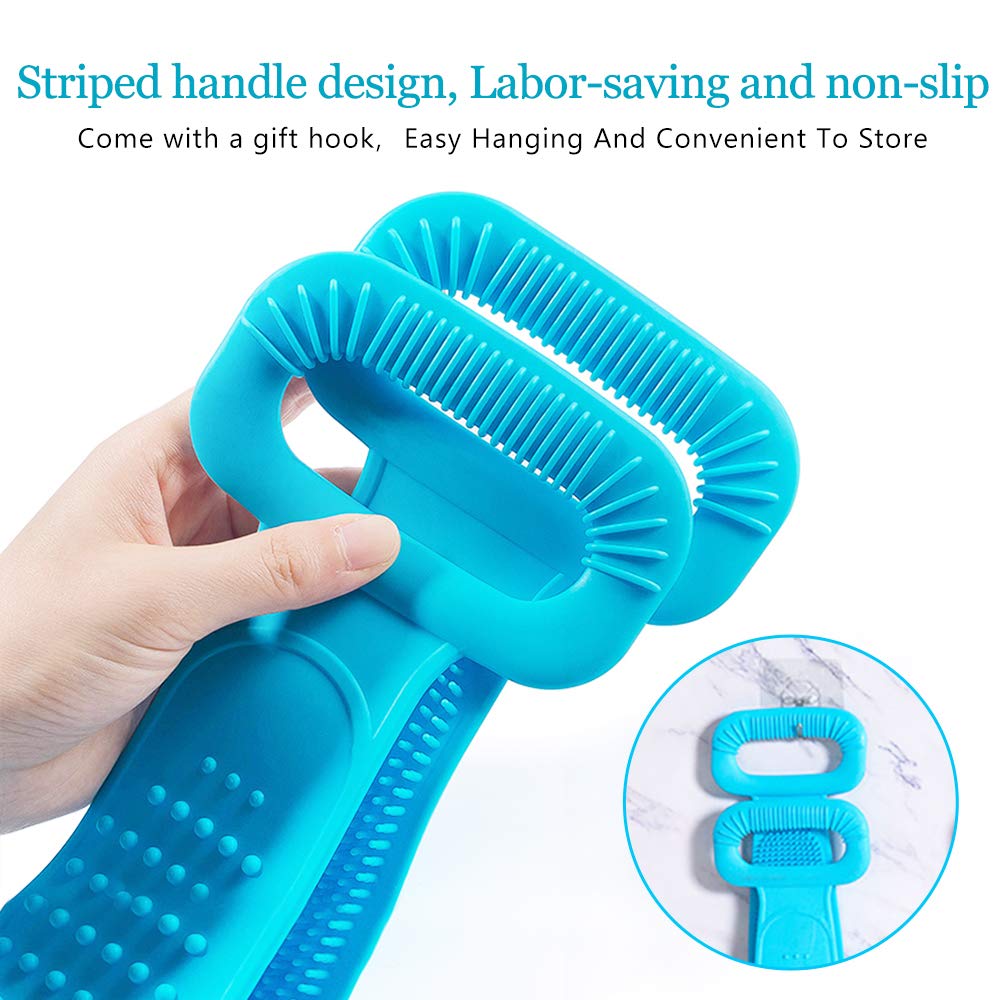 CONBOLA Back Scrubber for Shower Silicone Body Brush 30 inches/76 cm Extra Long Exfoliating Body Scrubber With Handle for Men and Women Long Lasting and Easy to Clean.(Blue) : Beauty