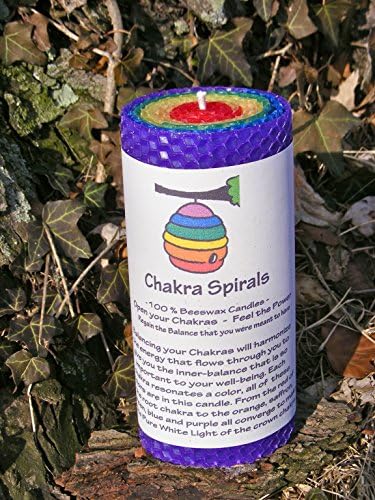 Chakra Spirals - 100% Beeswax Pillar Candle - 5.5" Pillars, Yoga Meditation Candle,Rainbow of Light - Color Alignment Candle - Yoga Candle