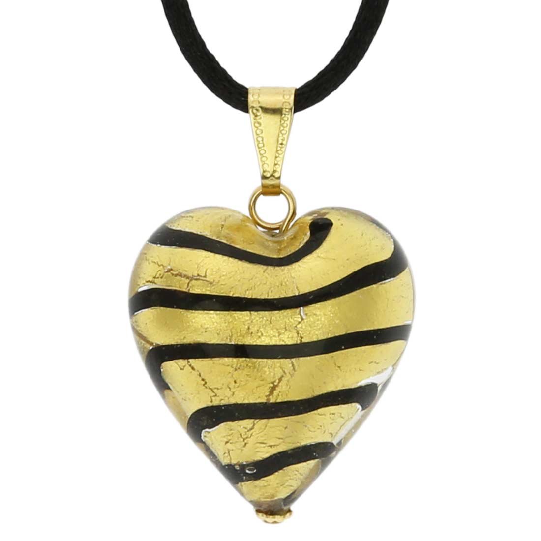 Glass Of Venice Murano Glass Heart Pendant - Striped Gold