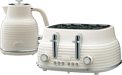 Daewoo Sienna 1.7L Kettle & 4 Slice Toaster Cream Bundle 3KW Rapid Boil