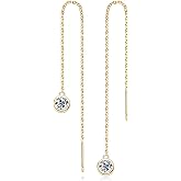 Moissanite Threader/Drop Dangle Earrings for Women, 925 Sterling Silver 1CT D-E Color Moissanite Dangle Earrings, 18K Gold Plated Chain Earrings for Women Hypoallergenic, Christmas New Year Gifts with Jewelry Box Packed