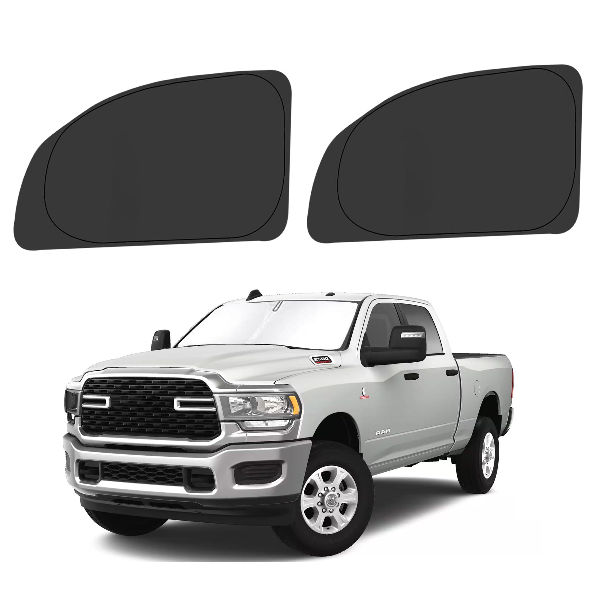 Photo 1 of ULROLIT Front Side Window Sun Shade for 2010-2025 Dodge RAM 2500 3500 QuadCab CrewCab MegaCab 4Door, Foldable Window Sunshade Sun Visor Protector, Side Window Shades Blocks UV Rays Heat, Pack of 2