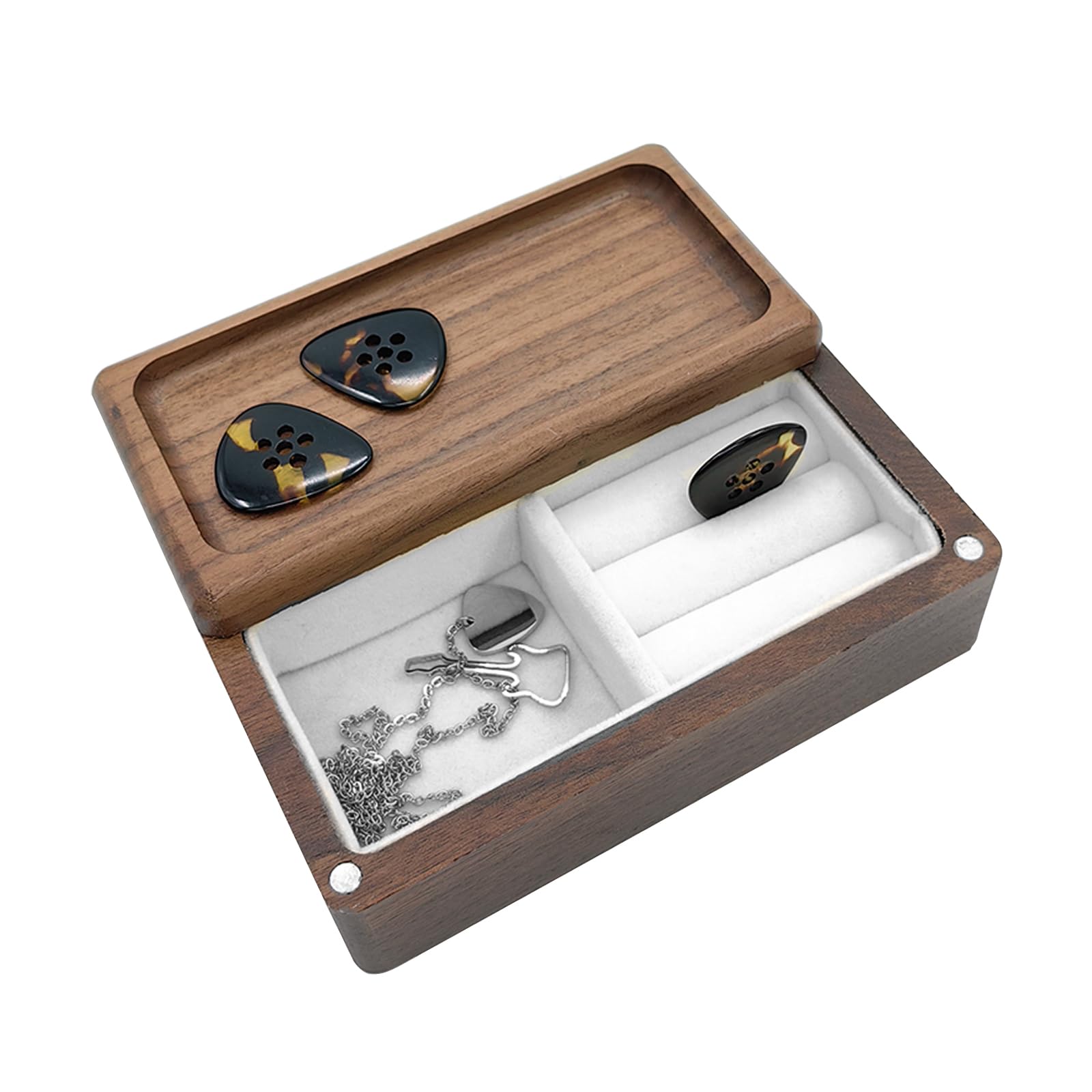 Musiin Deluxe Guitar Pick Holder, Compact Solid Wood Holder with Soft Lined Interior, Ideal for Guitar, Bass and Ukulele Players, a Thoughtful Desk Accessory for Guitarists and Musicians(Walnut Color)