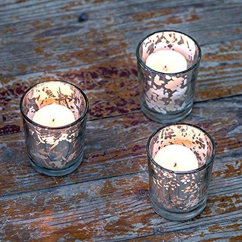 JABORN Votive Candle Holders Mercury Glass Tealight Silver Candle Holders for Home Décor Weddings and Parties 2.5”H (12pcs, Silver) by