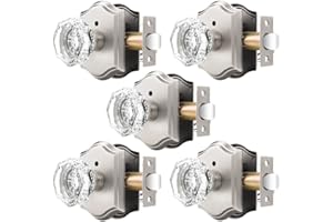 Orger Octagonal Crystal Door Knobs 5 Pack, Interior Privacy Door Handle for Bed/Bathroom with Pin Lock Inside, Satin Nickel Vintage Rosette Door Knob with Heavy Duty Genuine Glass
