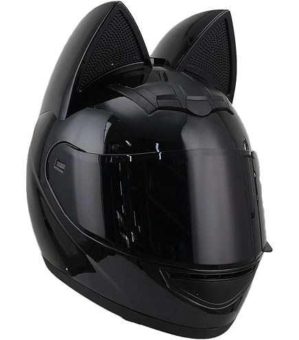 Adult Personalized Cat Ear Motorcycle Helmet,Men and Women Cool Cat Locomotive Motorcycle Full Face Helmet,DOT/FMVSS-218 Certification Standard,Suitable for All Seasons : Automotive