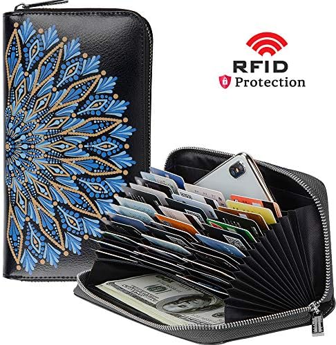 Credit Card Wallet Soft Leather RFID Blocking Card holder Case Zipper Purse Handbag for Women or Men