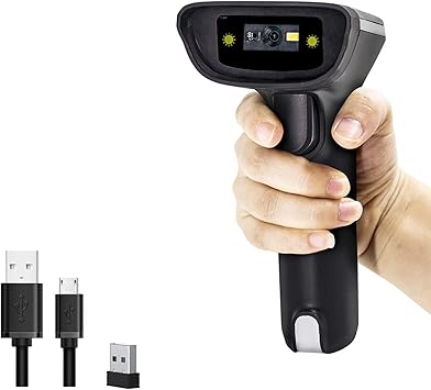 Amazon.com: Escáner de códigos de barras 2D, alacrity inalámbrico USB, portátil, escáner de código de barras con sensor de vibración de 32 bits: Office Products