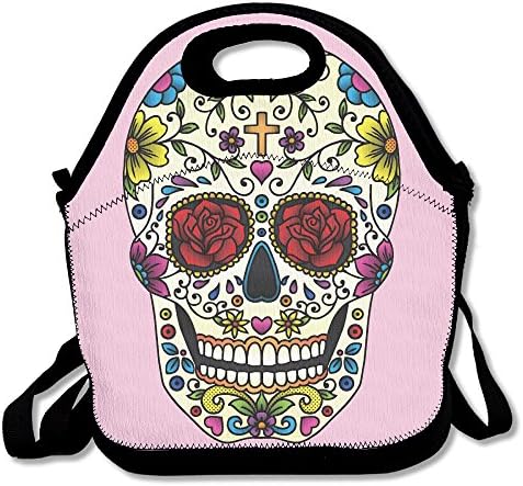 YWG Sugar Skull Pink Ziplock Lunch Tote Bag Portable Handbag Lunch Box Waterproof Insulated Food Container For Boys&amp;Girls School Picnic Office Travel Outdoor