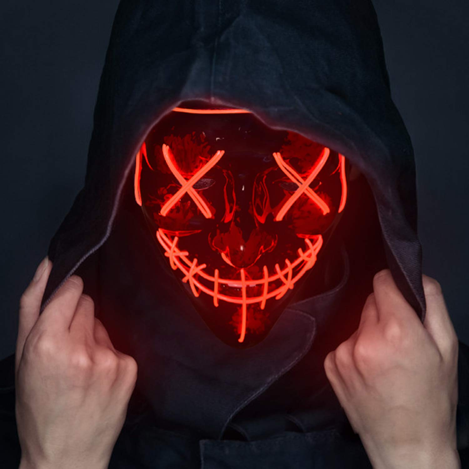 Charlemain LED Maske mit 3 Blitzmodi, Halloween Maske, harmlos, blinkende Maske für Halloween, Karneval, Party, Kostüm Cosplay, Dekoration (rot)