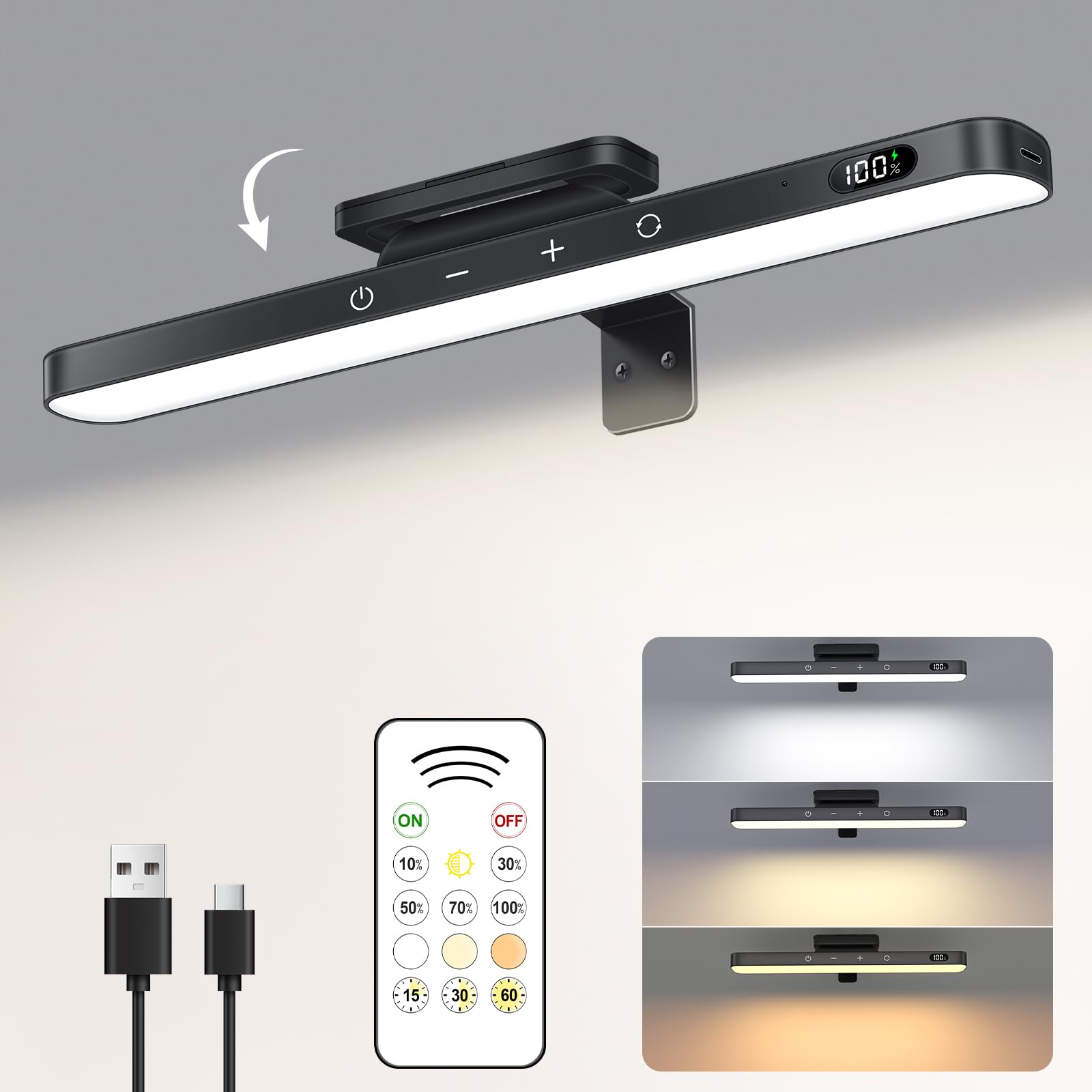 Photo 1 of WILLED 3W Picture Lights for Wall, Rechargeable Battery Operated Picture Light, Wireless Wall Light with Remote, Dimmable & Timer Art Lighting for Paintings Wireless, Magnetic Gallery Light, Black