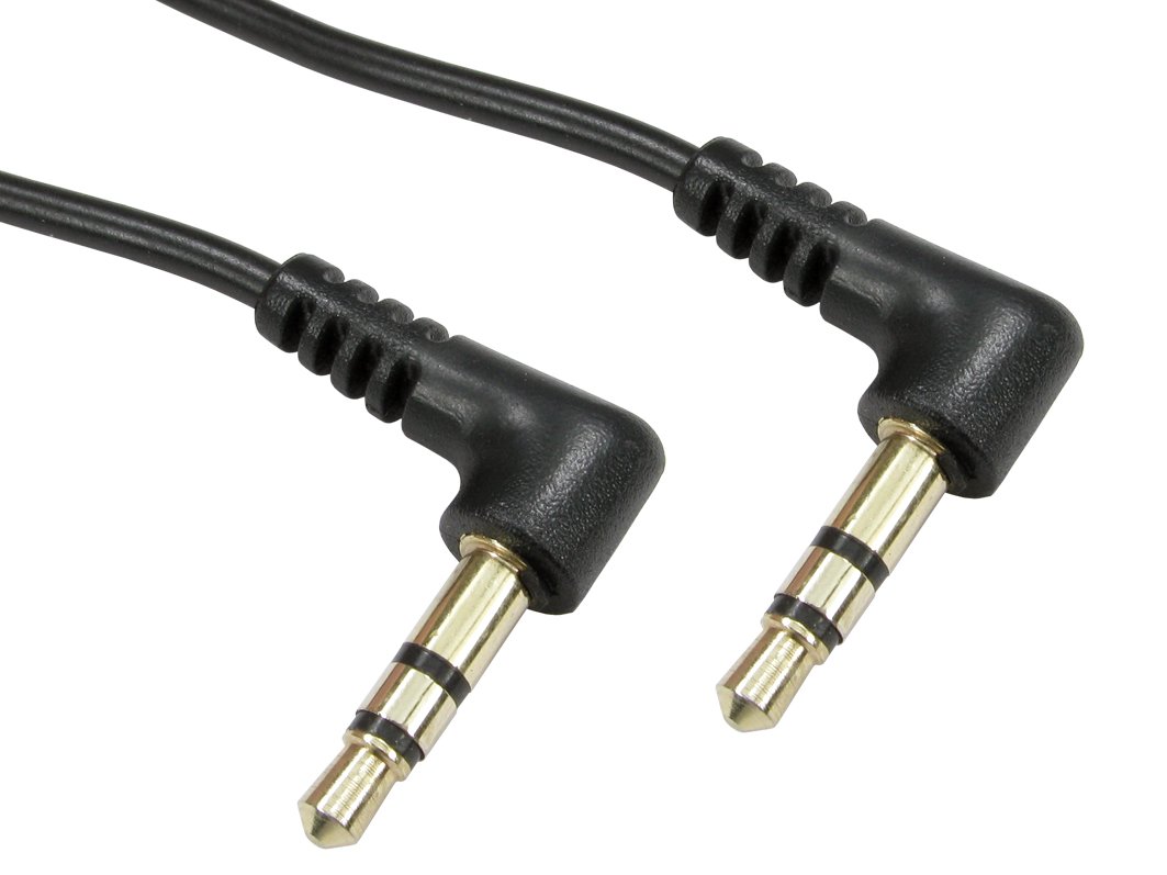 World of Data 2m Right Angle 3.5mm Audio Jack Cable - 24k Gold Plated - Audio - Stereo - Male to Male - Black