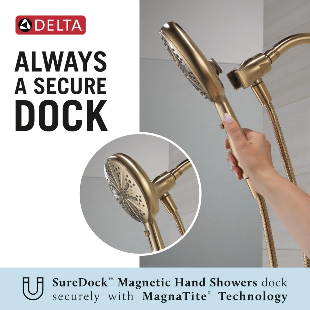Delta Nicoli 14 Series Brushed Gold Bathtub Shower Faucet Set with Handheld Shower Head, Valve Trim Kit, Champagne Bronze 144749-CZ-HS (Valve Included)