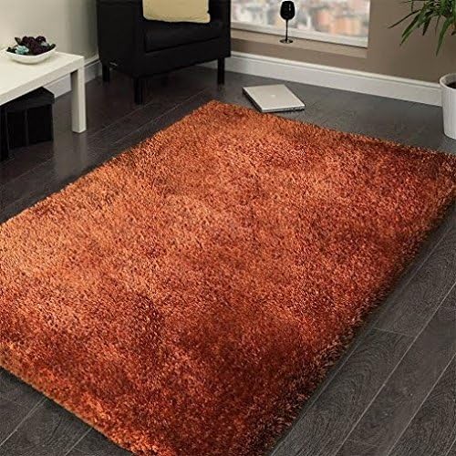 LA Romance Shag Shaggy Solid Fluffy Fuzzy Furry Decorative Designer Modern Contemporary 8-Feet-by-10-Feet Polyester Made Area Rug Carpet Rug Rust Color