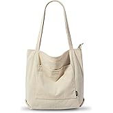 KALIDI Women Corduroy Tote Bag Large Shoulder Tote Bag with Zipper Pocket Casual Hobo Handbag Big Capacity Shopping Work Bag