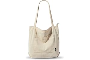KALIDI Women Corduroy Tote Bag Large Shoulder Tote Bag with Zipper Pocket Casual Hobo Handbag Big Capacity Shopping Work Bag