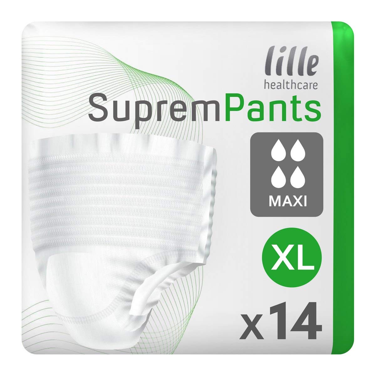 LILLE SupremPants Incontinence Pads, Fast Absorbing Disposable Briefs for Men and Women, Maxi, Heavy Absorption, Size X-Large, Super, 1750ml, Pack of 14