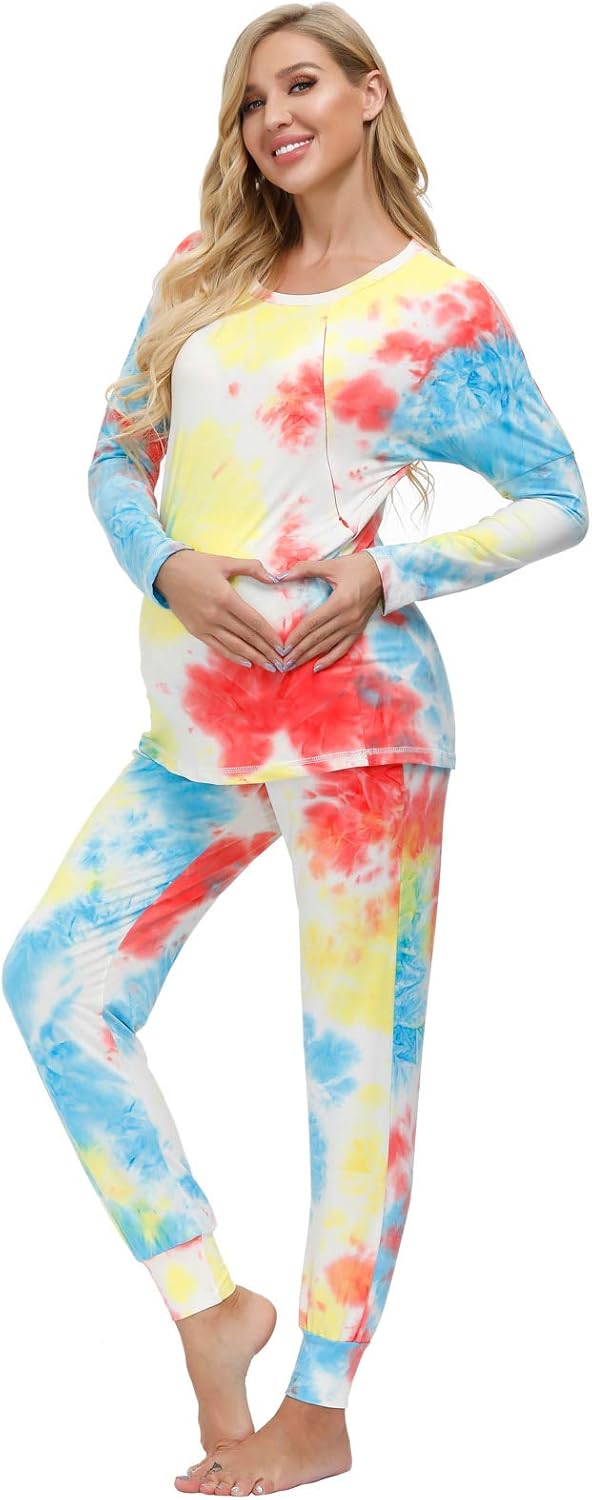 Women Maternity Tie Dyed Pajamas Nursing Set 2 Piece Tops+Pants at  Women’s Clothing store