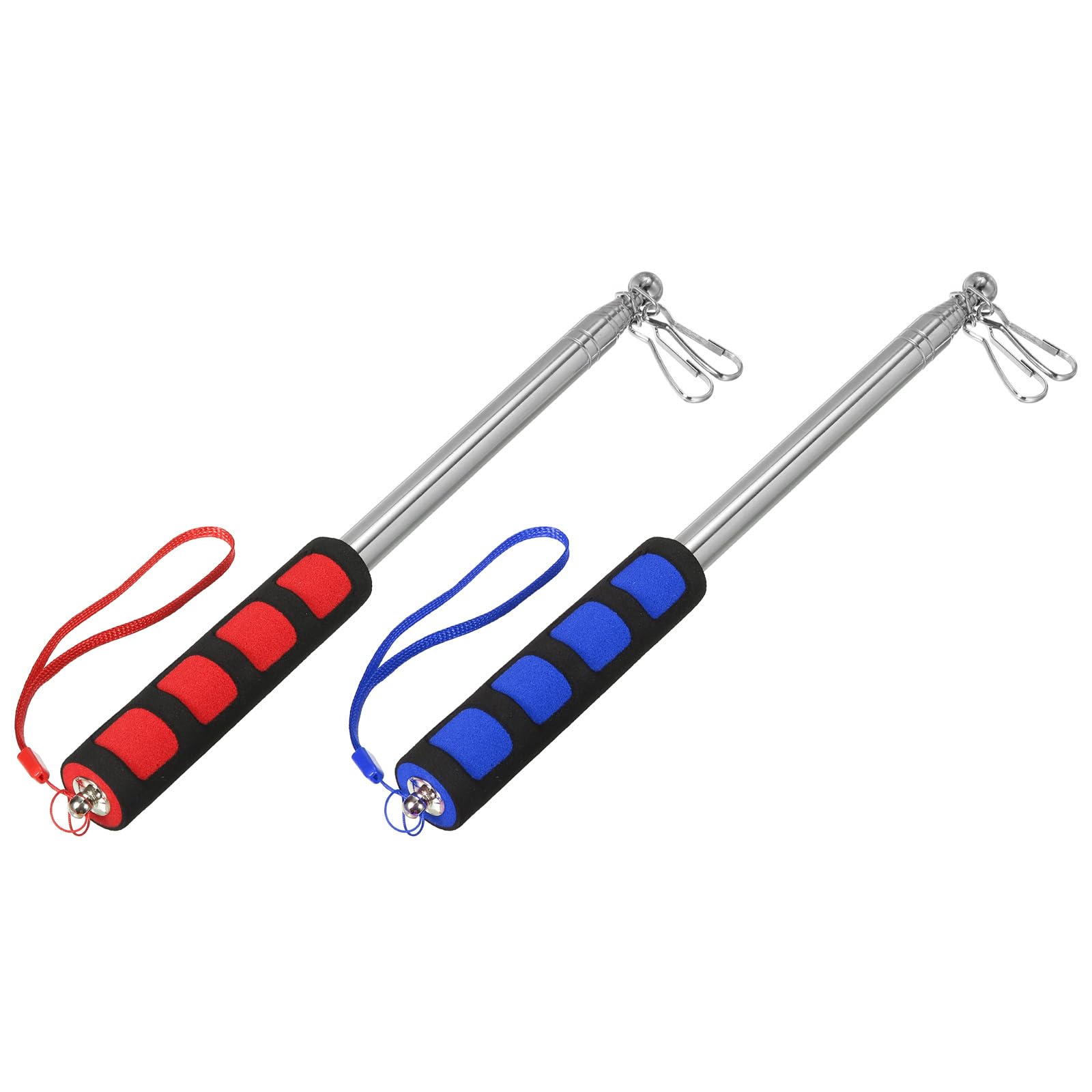 PATIKIL 6.5 Feet Telescopic Handheld Flagpoles, 2 Pcs Non-slip Sponge Handle Stainless Steel Portable Collapsible Teacher Pointer Tour Guide Flag Pole with Clips, 9 Sections, Red Blue