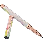Heartfelt Women's Gel Writing Pen, Rose Gold Metal w/Smooth Sea Glass Pastel Watercolor Art Design Cherish Every Moment Inspirational Quote, Smooth Black Ink .5mm Fine Point