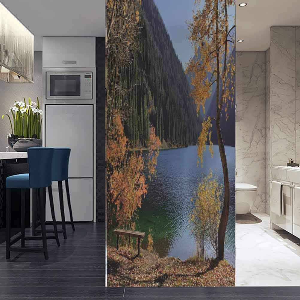 ViLJe Shower Room Window Film Glass Stickers, The Forest Creek in Autumn, Peel and Stick Removable Window Sticker for Home Décor W17.7 x L78.7 Inch