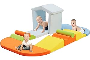 Elftopia 10-Piece Foam Climbing Blocks with Ramp & Stairs for Toddlers,Soft Play Gym Set,Foam Toddler Climbing Toys for Indoor Crawling,Sliding & Creative Play-Dynamic Color