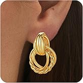 BIZK Gold Earrings for Women Trendy 14K Plated Hypoallergenic Dangle Earring Gold Statement Earrings Fashion Jewelry for Women