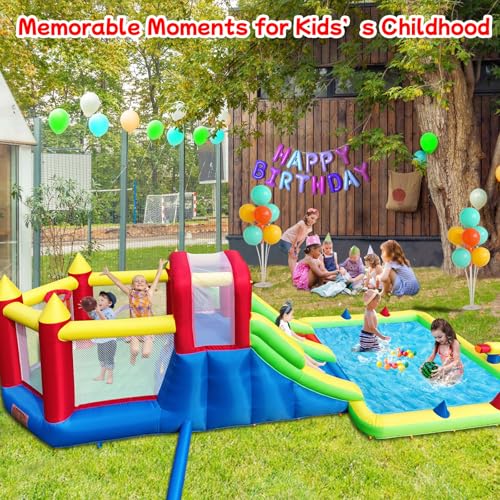 Umbalir 10-in-1 Inflatable Water Park - Giant Bounce House with 2 Water Slides, Big Splash Pool, Water Cannons, Climbing Wall, Tunnels & Obstacle Course for Endless Fun