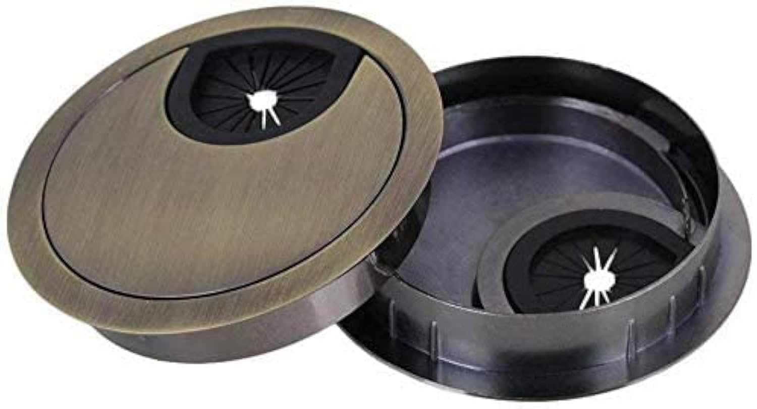 1PCS Metal Cable Grommet 60MM Bronze Finished Antique Zinc Alloy Desk Table Grommet Cable Cord Hole Cover for Home and Office… (bronze)