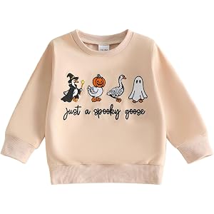 Toddler Baby Girl Boy Halloween Christmas Outfit Goose Print Sweatshirt | Cotton Blend, Letter Embroidery, Crewneck, Long Sle
