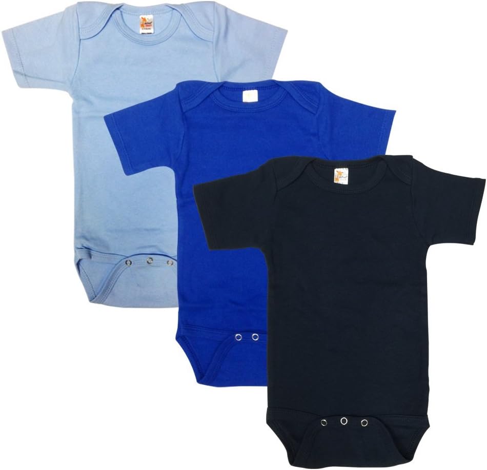The Laughing Giraffe Infant Blank Solid Cotton Baby Boy Bodysuit One Piece (3 Pack) (6-12M, Navy/Light Blue/Royal Blue)