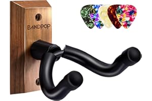 Bandpop Guitar Wall Mount - Black Walnut Guitar Hanger with 5pcs Picks for Acoustic, Electric, Bass, Banjo, Mandolin