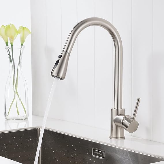 Timaco Wasserhahn Küche Gebürsteter Nickel Küchenarmatur mit Brause für Küchen Spüle Armatur Küche