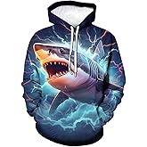 Srcnhim Men's 3D Printing Colorful Shark Cool Graphic Hoodie Hoodies Marine Organism Hooded Sweatshirts