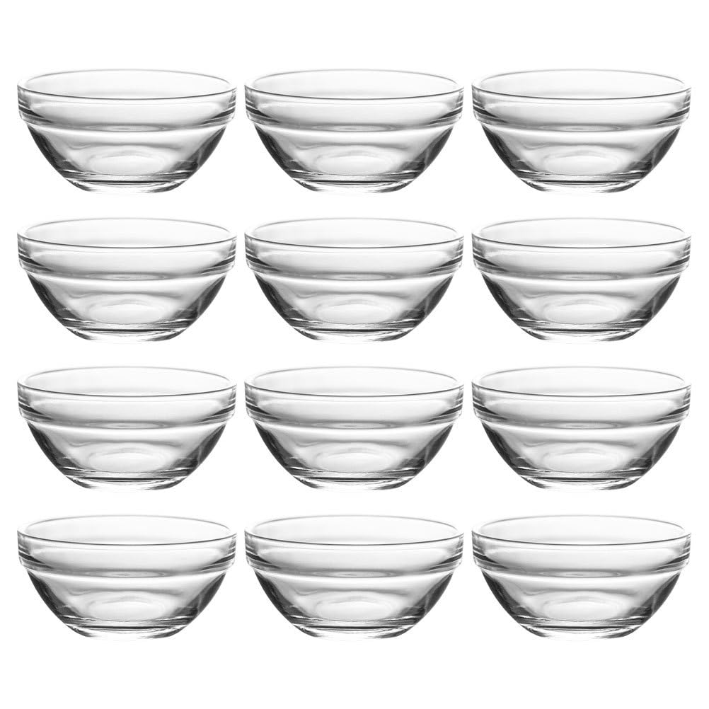 Luxshiny 12pcs Glass Bowl for Dipping Sauce 45ml - Small Clear Prep Bowls Reusable Mini Dipping for Dipping Sauces, Ingredients & Desserts