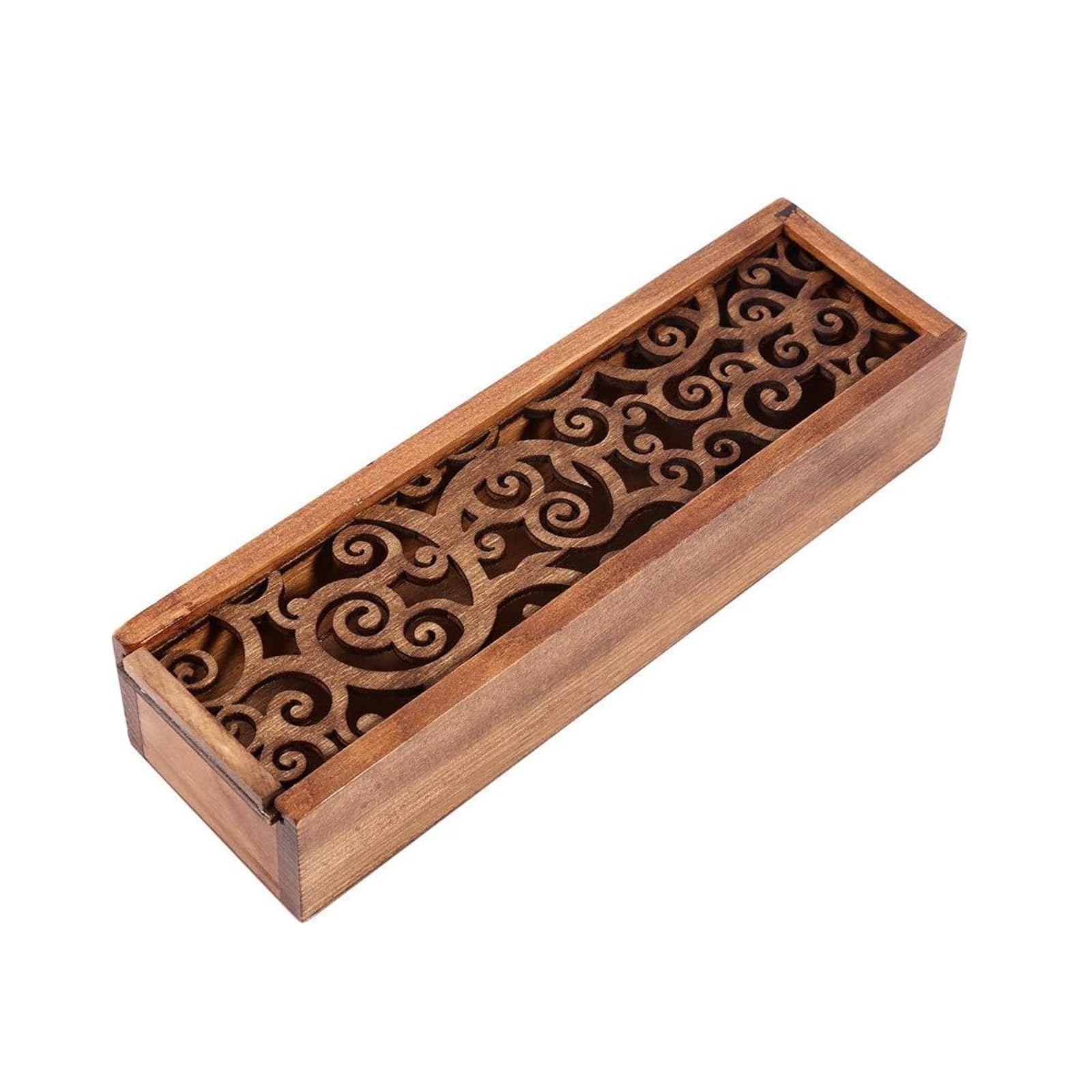 VIFER 4 Types Wooden Pencil Case for Office Stationery Storage Student Pencil Case (#1 Swirl Grass Type)