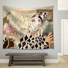 Abstract Oil Painting of Harlequin and Rose - Fabric Wall Tapestry Home Decor - 51x60 inches