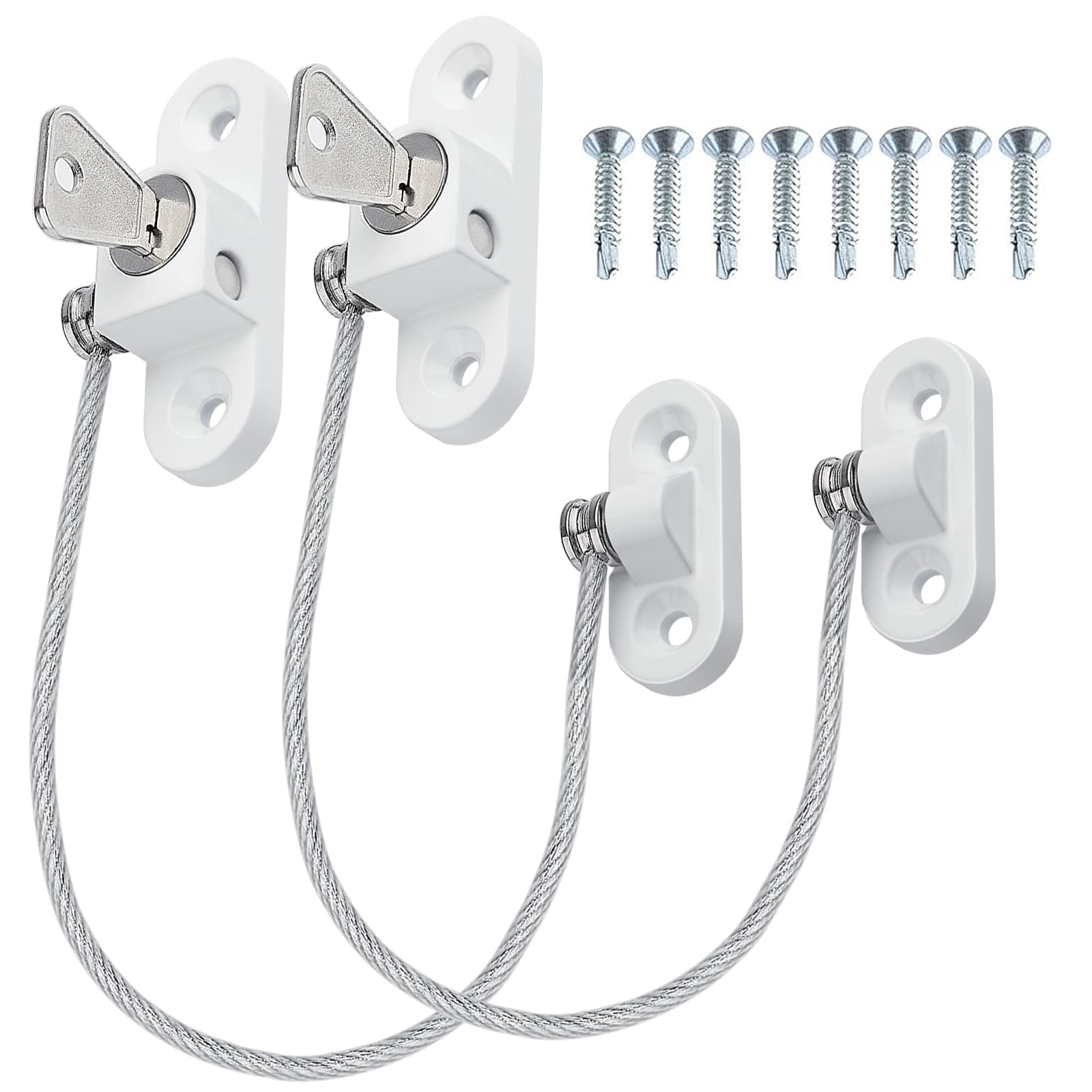 Child Window Safety Locks for UPVC/Wooden Windows 2Pcs Lockable Window Safety Restrictors upvc Window Locking Mechanism for Protection,Anti Theft-20cm Cable Length to 100mm Opening(White)