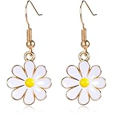 BOHUIZ Women's Cute Daisy Flower Earrings, Sunflower Dangle Earrings Bohemian Gold Minimal Earring Daisy Flower Hook Earring Statement Jewelry Gift for Women Christmas Sweet Eardrop