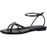 Sqzrkj Strappy Flat Sandals for Women Comfortable Open Toe Ankle Strap Thong Sandals Summer Beach Dressy Shoes