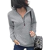 Barlver Womens Fashion Quarter Zip Stand Collar Sweatshirts Long Sleeve Plain Casual Ladies Pullovers Shirts Tops