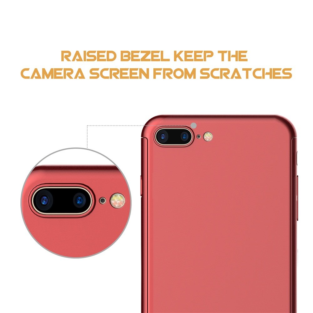 iphone 7 Plus Case,Egrace Full Body Coverage Protection Case, Ultra Thin Hybrid Case Cover with Tempered Glass Screen Protector for iphone 7 Plus (5.5 inch) (Red)