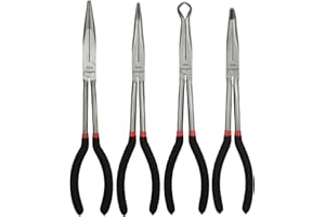 MFBJXC 4 Pack Precision Pliers Set with Insulated Comfort Grip Handles - 11" Long Nose, 45/90 Degree Angle Curved, Circle Pliers for Wire Bending, Shaping, Trimming