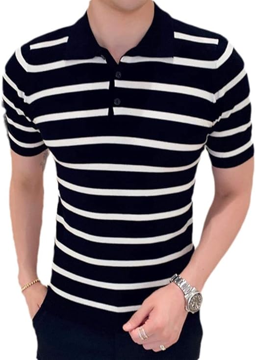 Amazon We Energy メンズ半袖ストライプニットスキニーサマーポロブラウスtシャツトップス Tシャツ カットソー 通販