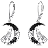 ONEFINITY Raven Crow Owl Wolf Bat Cat Earrings 925 Sterling Silver Crescent Moon Crow Witchy Halloween Jewelry Gifts for Women