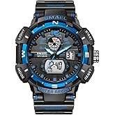 FANMIS Mens Analog Digital Sports Watch Large Face Outdoor Sports Waterproof Military Wrist Watches with Date Multifunction Tactics LED Army Watch Backlight Stopwatch (Black)
