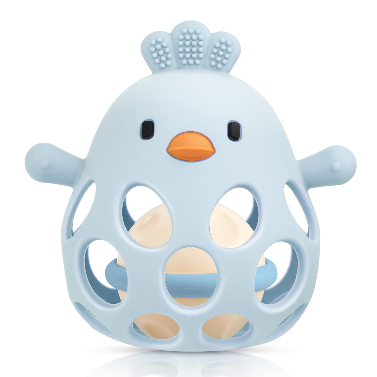 HOTUT Baby Sensory Teething Toy with Rattle,Grasping Ball,1st Boy Girl Easter Basket Gifts,Easy to Grip Soft and Safe,Silicone Relief Chew Teether,for Newborn 3 6 9 12 18 Months,Autistic Toddler