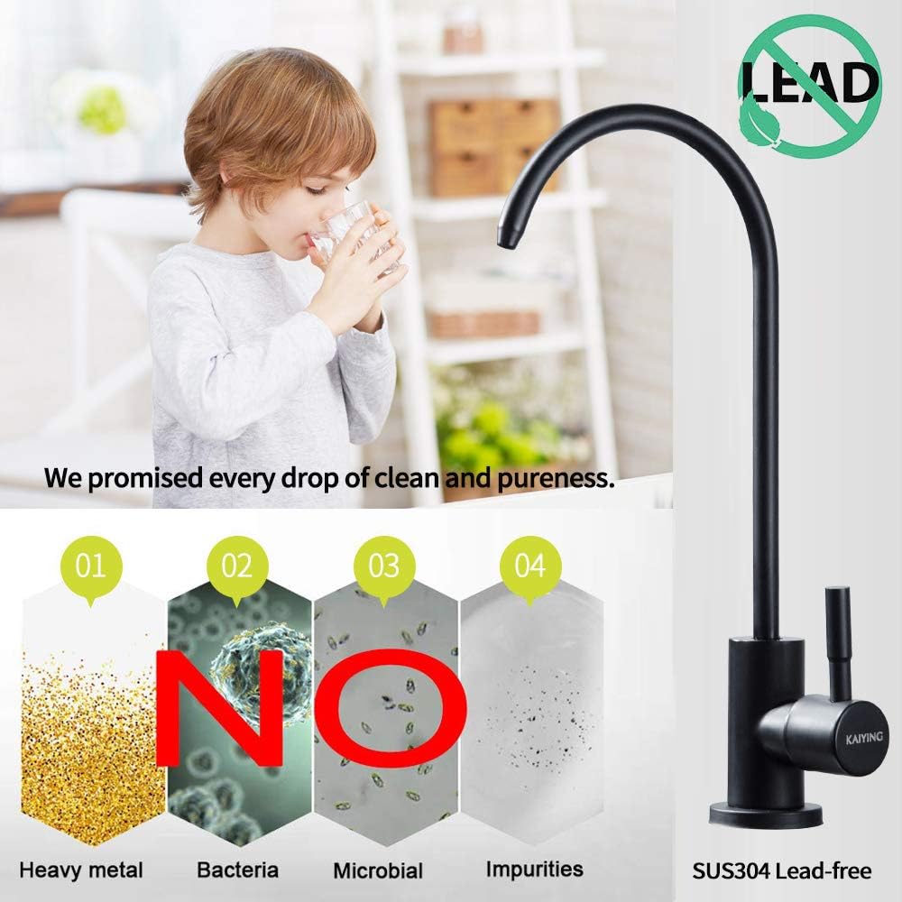 KAIYING RO Water Faucet, Lead-Free Pur Water Filter Faucet for most Reverse Osmosis Units, Kitchen Bar Sink Drinking Water Purifier Faucet, SUS304 Stainless Steel, Black - - 