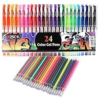 ZSCM 48 Glitter Gel Pens Fine Point Markers Art Set 24 Glitter Colored Pen with 24 Refills for Unique Colors for Adult Bullet Journal Coloring Books Kids Doodling Drawing Pens with 40% More Ink